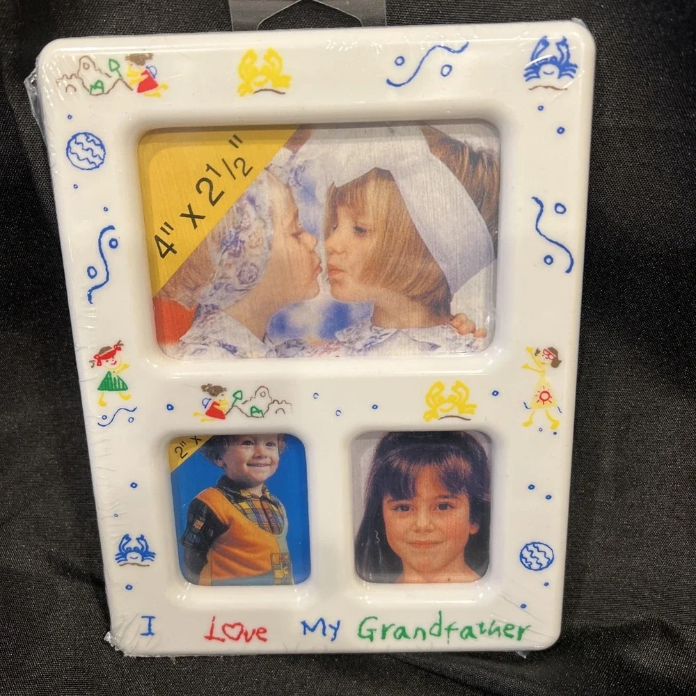 New Retro VTG 90s I Love My Grandfather Ceramic Picture Frame Kid Grandpa Sealed